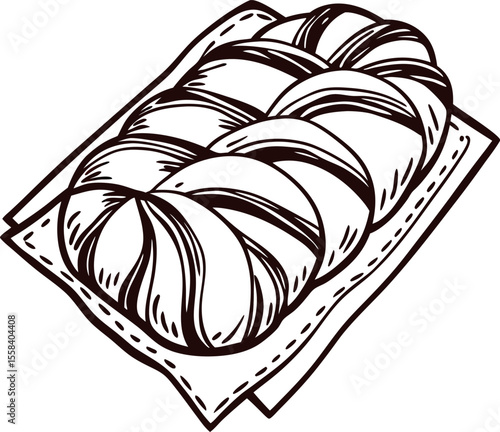 Braided sweet bread loaf sketch isolated on white background vintage hand drawn bakery pastry illustration