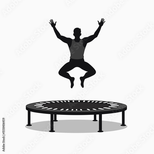 Silhouette of a Man Jumping High Above a Trampoline, Fitness and Exercise Illustration