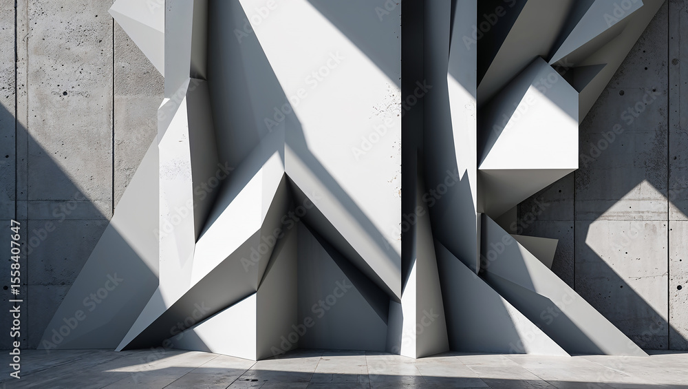 Fototapeta premium Sunlight illuminating modern abstract concrete and white architectural structure