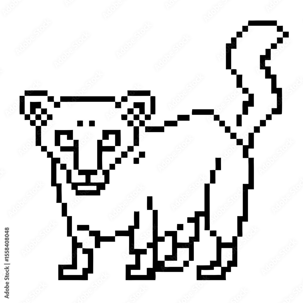 Fototapeta premium Pixelated fossa standing in a simple design with tail raised in a playful manner