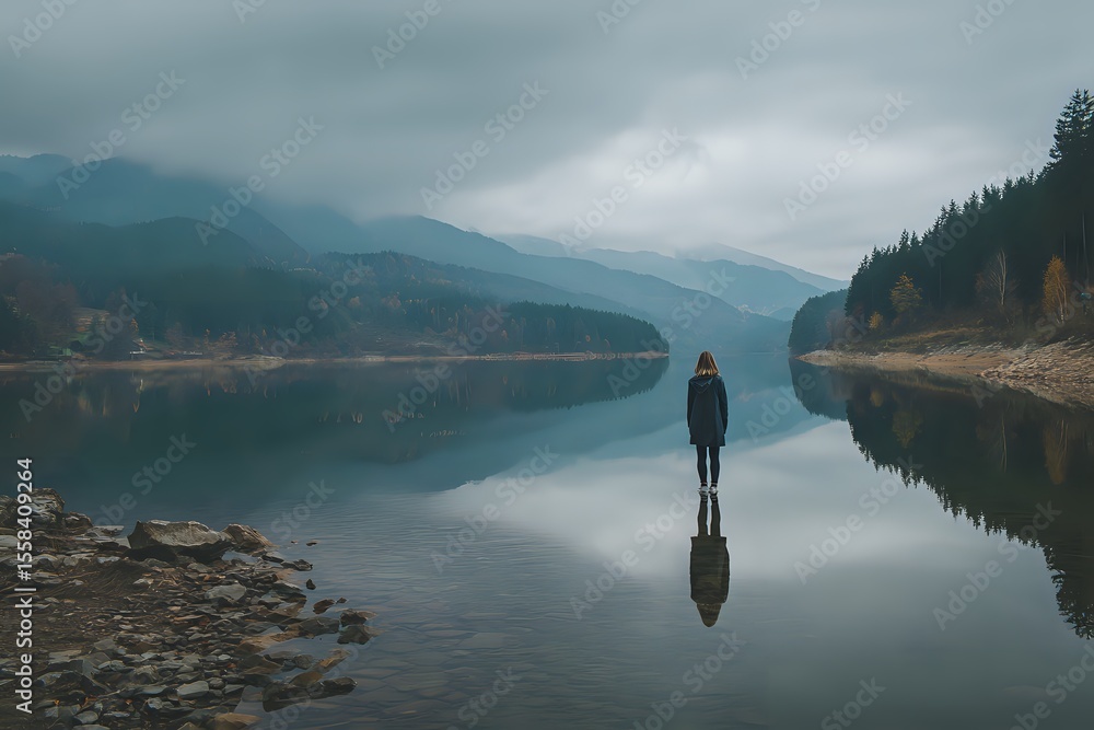 Fototapeta premium Lake Reflection: Self-Discovery and Introspection
