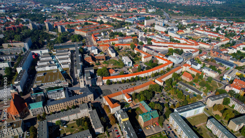 Naklejka premium Aerial of the old town of the city Dessau on a sunny noon in summer in Germany.