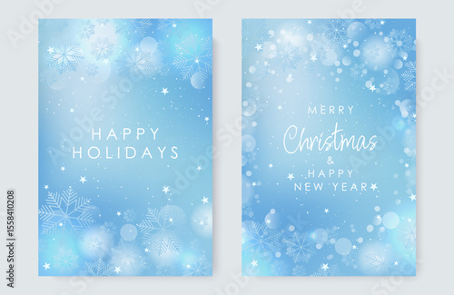 Abstract vector illustration, blue gradient with snowflakes. Christmas greetings, Modern invitation design, advertising, promotions, announcements, cards, promotions.