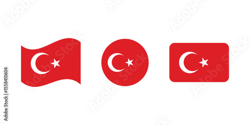 Vector Turkey National Flag icon collection. Flag set of Turkey various styles.