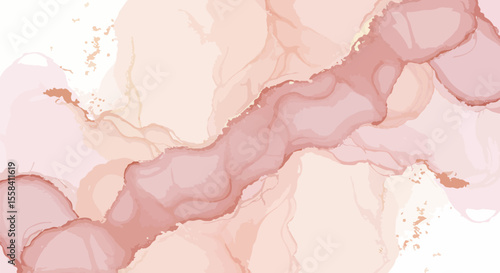 Elegant Pink and Rose Abstract Artwork with Gold Veins on White Background