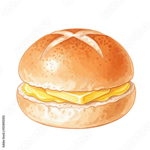 Bun Maska isolated in a transparent PNG background – watercolour art