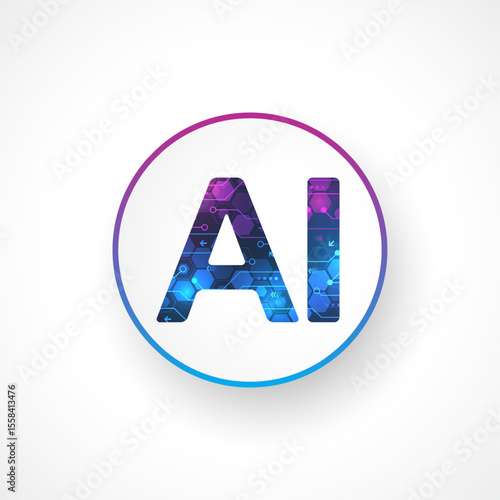 Artificial intelligence icon, sign, logo in the circuit line style. AI processor vector icon flat design. Motherboard digital chip AI. Machine learning design
