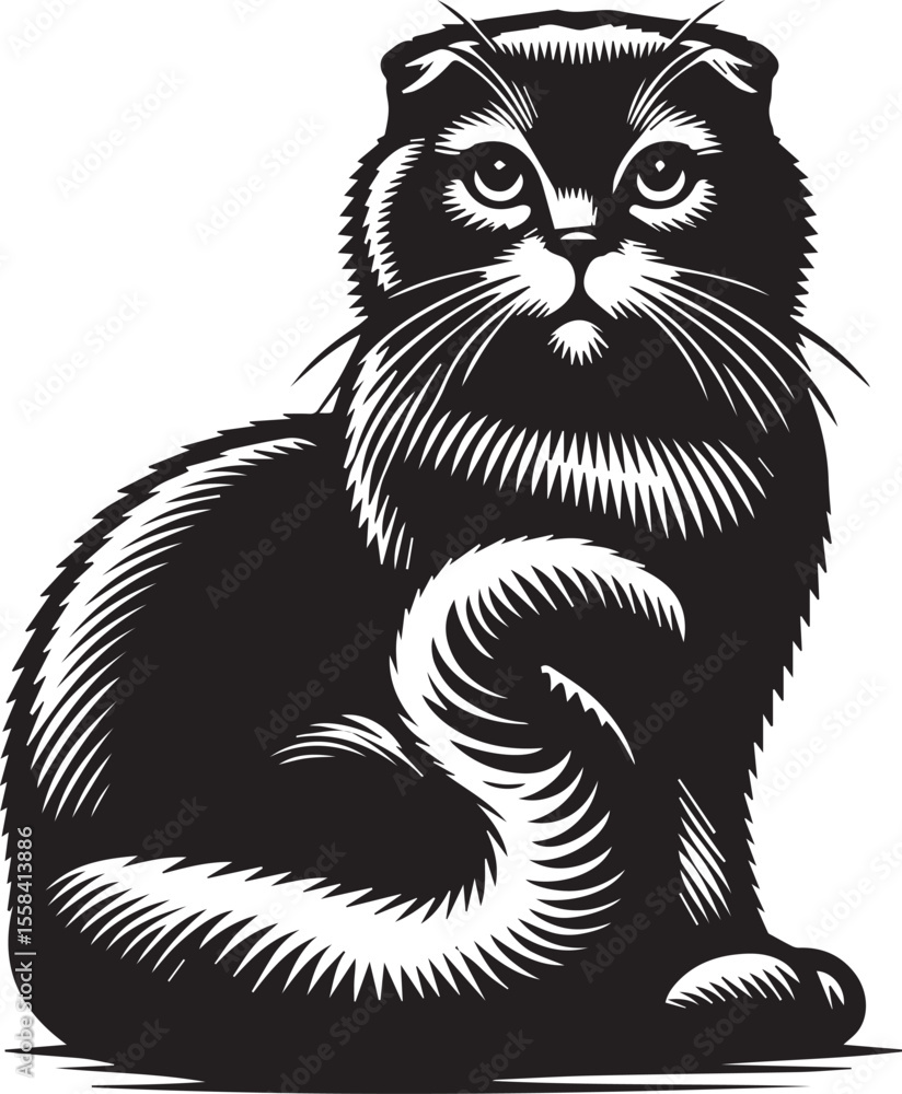 Obraz premium Scottish Fold Cat Vector in black and white