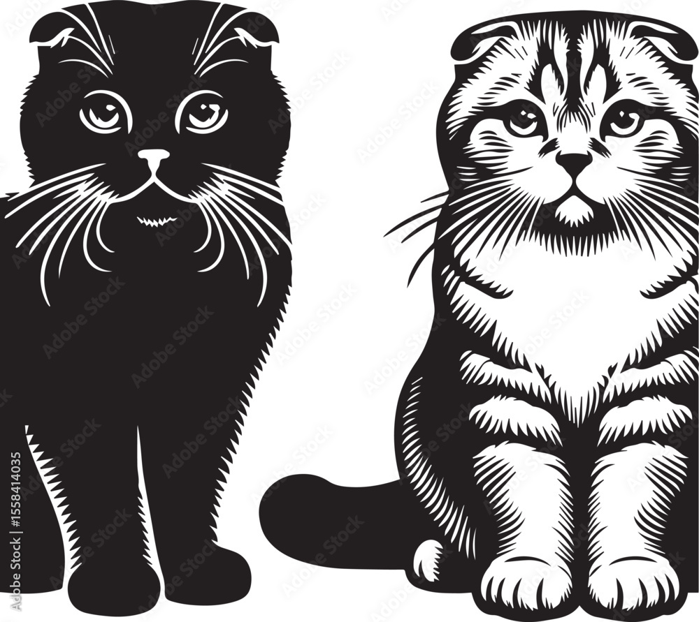 Obraz premium Scottish Fold Cat Vector in black and white