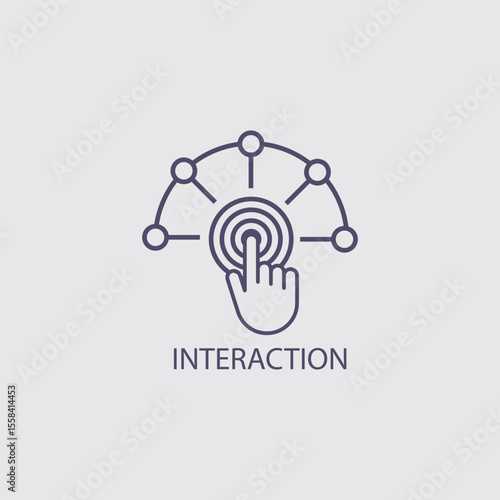Interface with a hand clicking a digital button represents digital interaction and connection in a modern style.