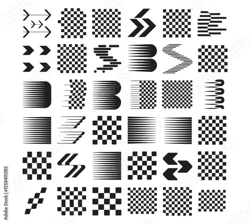 Racing cars and race car stripes set, checkered flag, finish line, motocross labels, dynamic lines, motorsport, racing stripe speed, automotive
