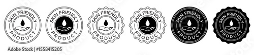 Skin Friendly Product Labels – Blue Circular Vector Emblem with Hand and Droplet Icon for Product and Informational Labels