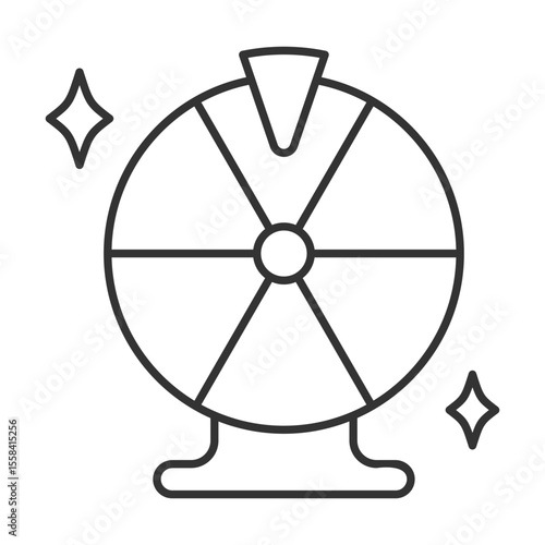 Prize wheel linear icon. Game of chance. Lottery type. Lucky wheel. Fairground attraction. Festival game. Thin line illustration. Contour symbol. Vector outline drawing. Editable stroke