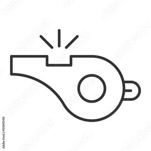 Whistle linear icon. Sports equipment. Coaching. Referee whistle. Alert signal. Attention sound during game. Thin line illustration. Contour symbol. Vector outline drawing. Editable stroke