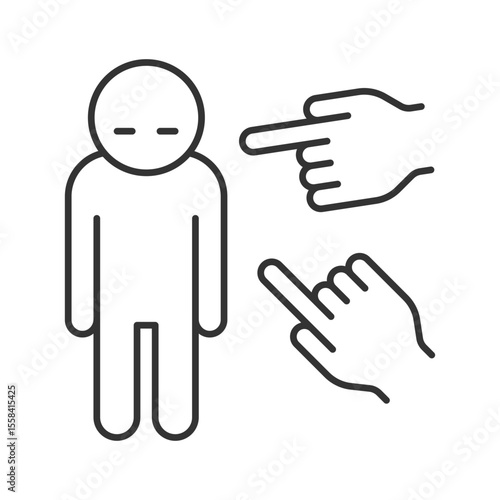 Bullying linear icon. Judgment and social pressure. Pointing fingers at person. Emotional abuse. Public shaming. Thin line illustration. Contour symbol. Vector outline drawing. Editable stroke
