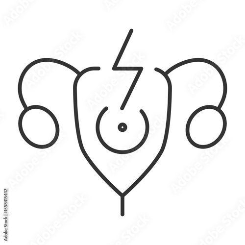 Menstrual cramps linear icon. Uterus pain. Reproductive health. Endometriosis. Women health. Period pain. Thin line illustration. Contour symbol. Vector outline drawing. Editable stroke