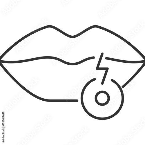 Herpes linear icon. Cold sore. Viral infection symptom. Lips blister. Herpes simplex virus sign. Lip pain. Thin line illustration. Contour symbol. Vector outline drawing. Editable stroke