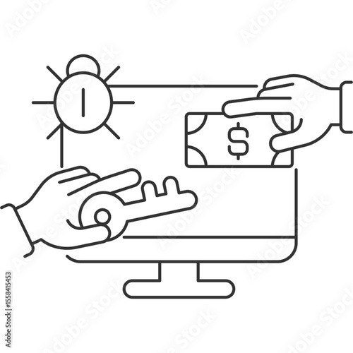 Online transaction vulnerability linear icon. Cybersecurity problem. Data breach. Hacking attempt concept. Thin line illustration. Contour symbol. Vector outline drawing. Editable stroke
