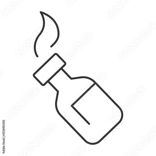 Molotov cocktail linear icon. Fire, flame and bottle. Arson danger. Protest destruction. Explosive bottle. Thin line illustration. Contour symbol. Vector outline drawing. Editable stroke