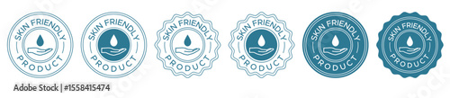 Skin Friendly Product Labels – Blue Circular Vector Emblem with Hand and Droplet Icon for Product and Informational Labels