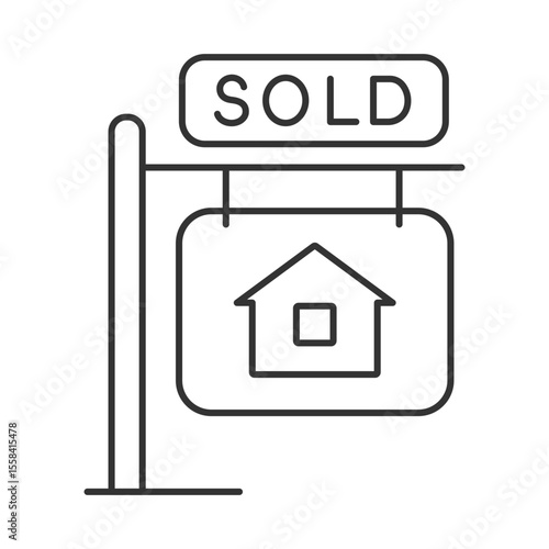 Sold sign linear icon. Real estate. House sold. Property sale. Home purchase. Realty concept. Housing market. Thin line illustration. Contour symbol. Vector outline drawing. Editable stroke