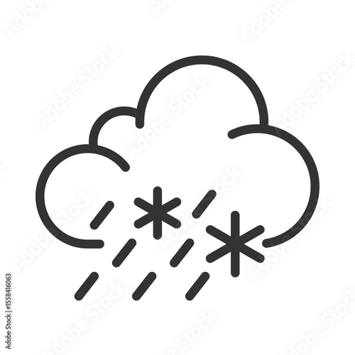Sleet linear icon. Mixed precipitation, including rain and snowflakes. Weather forecast for day and night. Meteorology. Thin line illustration. Contour symbol. Vector outline drawing. Editable stroke