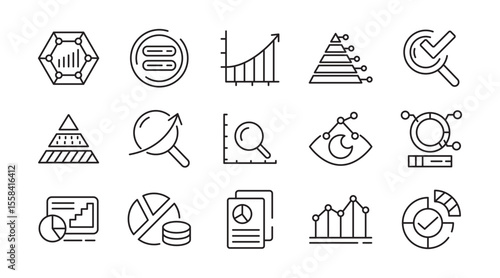 Analysis line icon set. Data analysis, startup, audit, collaboration, workflow, milestones, deadlines, planning, growth, NS, server, domain line icon set. Ui thin line icon pack.