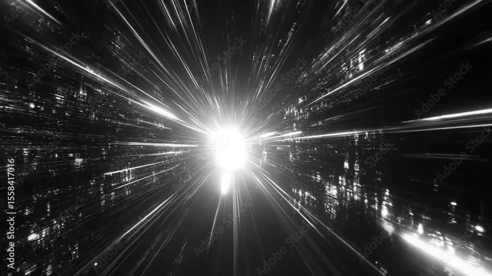 Hyperspace jump, abstract journey through a tunnel of sparkling light streaks