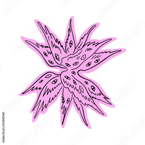 Bible cartoon pink accurate angel hand-drawn doodle psychedelic illustration with many eyes isolated clipart on white background. Perfect for tattoo or sticker or t shirt print and more. Be not afraid