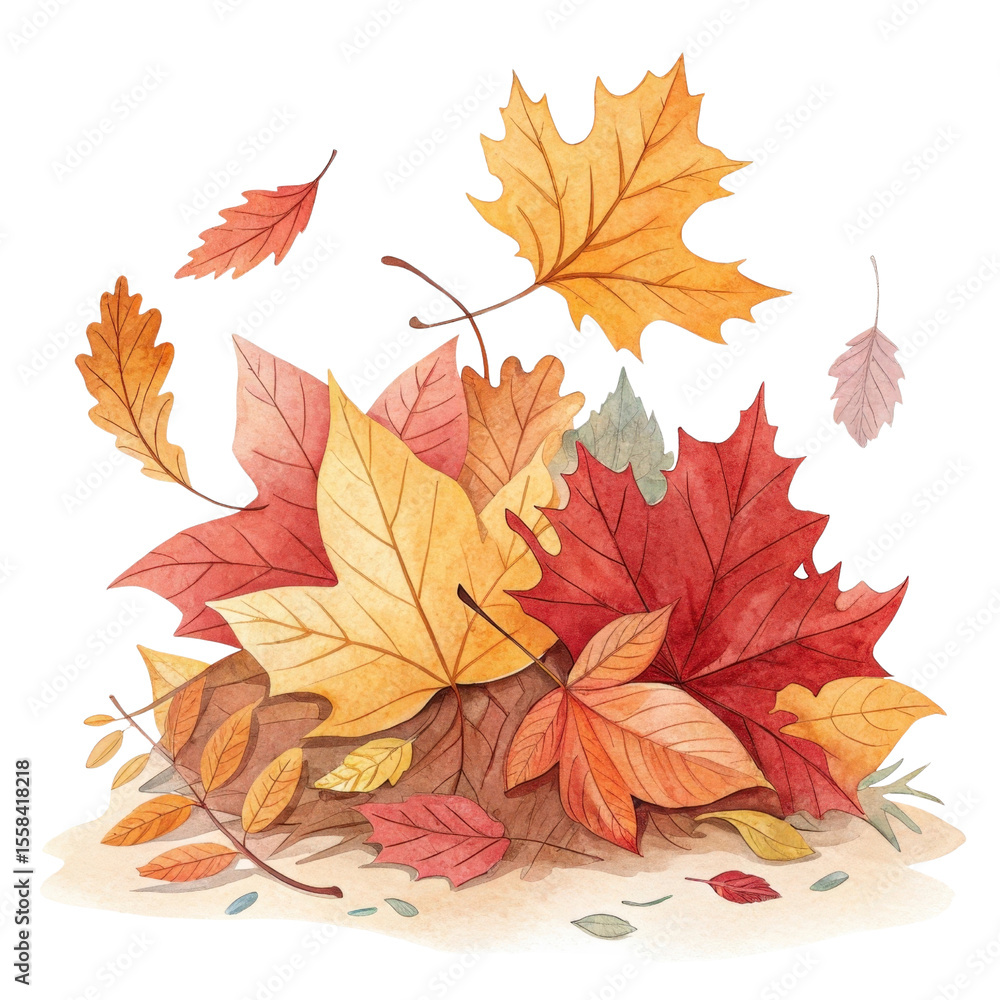 Watercolor of autumn fallen leaves showcasing seasonal beauty Watercolor of autumn fallen leaves showcasing seasonal beauty