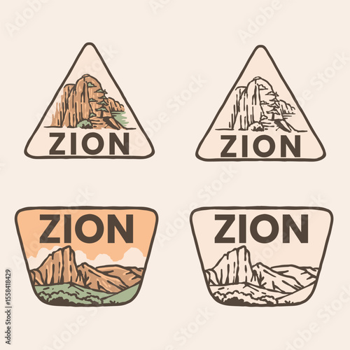 Zion National Park Badges – 4 Retro-Style Vector Designs
