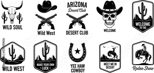 Set of vector Western theme logos. Perfect for t-shirt printing, posters, and other uses.
