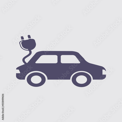Electric Car Silhouette: A sleek, minimalistic representation of an electric car, highlighting the future of sustainable transportation with its iconic charging cable connection.