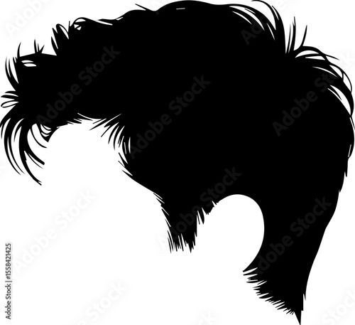 silhouette of man's hairstyle messy hair medium length.eps