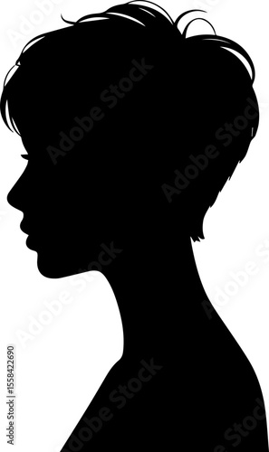 woman silhouette with short pixie cut hairstyle.eps