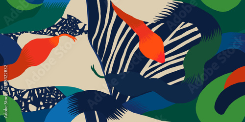 Exotic hand drawn snakes pattern. Dynamic tropical print. Fashionable template for design. 