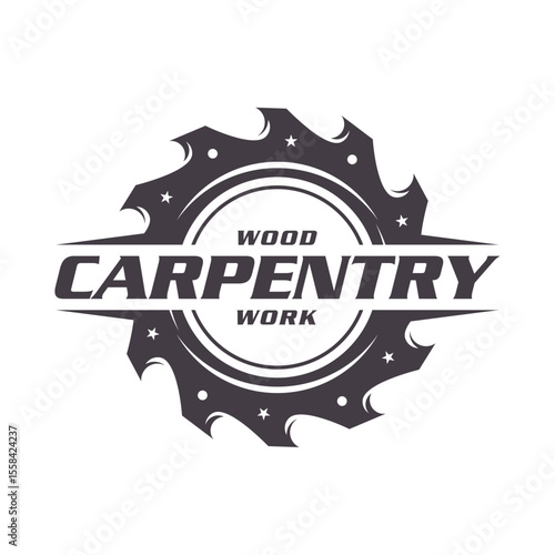 Capenter wood work vector logo design, wood plane circular saw workshop