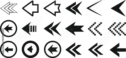 Collection of arrow icons in various styles including outlines solid dot patterns