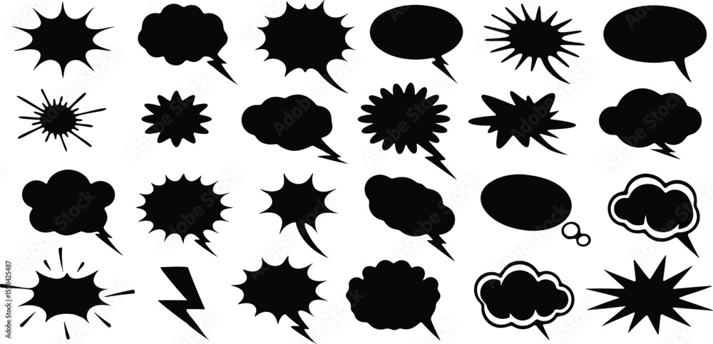 Speech bubbles lightning bolt shapes on background Handdrawn comic book elements Speech bubbles lightning bolt shapes on background Handdrawn comic book elements