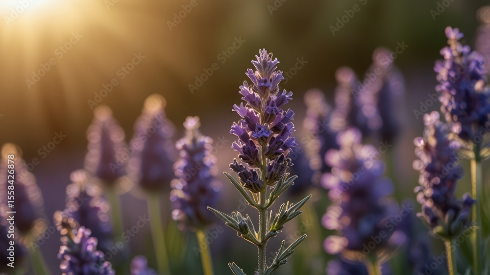 Fototapeta premium Centered Summer Lavender Glows in Warm Light With Graceful Detail