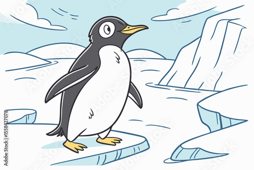 Cute Penguin Cartoon - Antarctic Animal Illustration