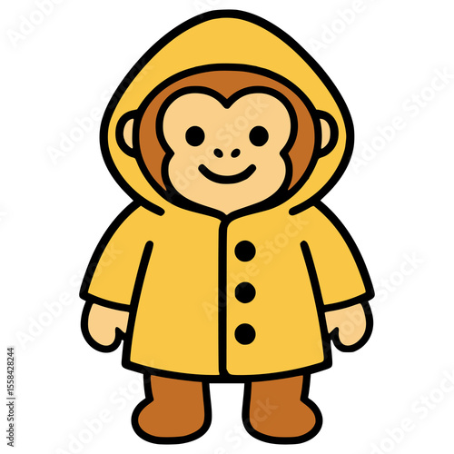 cute monkey wearing raincoat flat color vector illustration template design