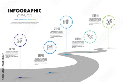 street concept for infographic timeline presentations and business concept charts with 5 options