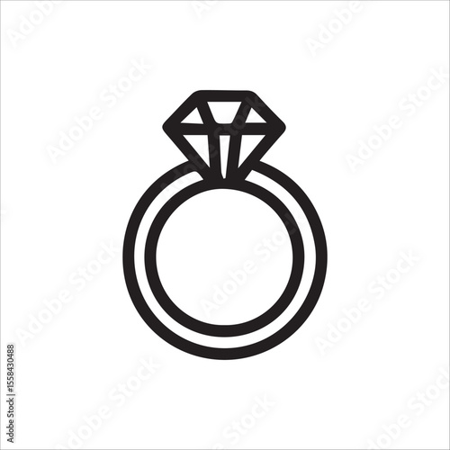 Elegant Diamond Engagement Ring Outline Icon Simple Black Line Art Pure White