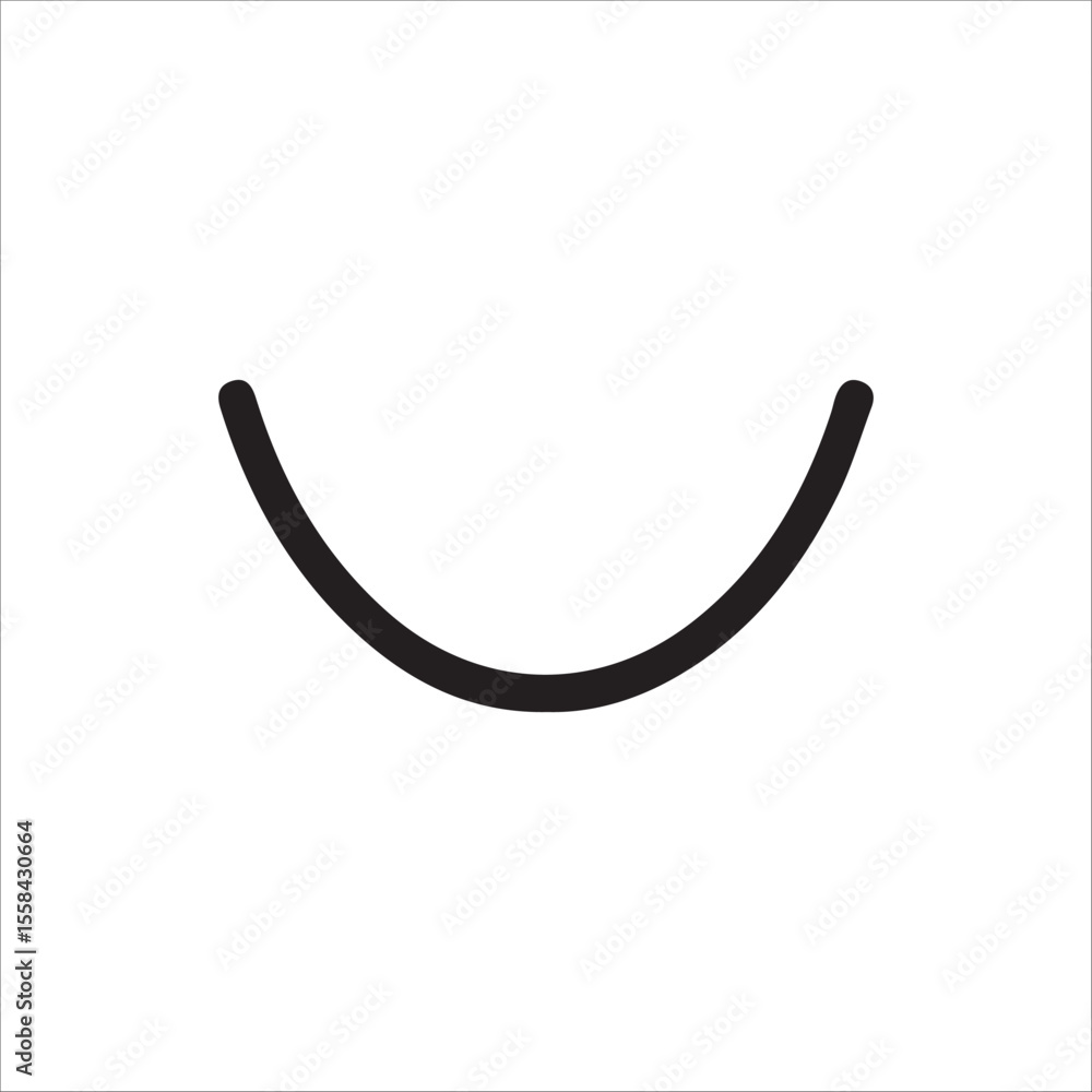 Upturned black arc conveying happiness and simplicity on a pristine white surface Upturned black arc conveying happiness and simplicity on a pristine white surface