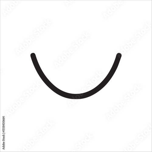 Upturned black arc conveying happiness and simplicity on a pristine white surface