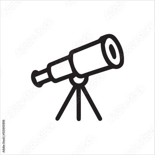 Black outline icon of a classic telescope on a sturdy tripod ready for sky gazing