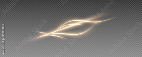Gold, white light, wave, wavy, swirl, ray, and effect form elegant PNG visuals. Isolated white transparent style with PNG to create abstract flow and glowing energy in your designs.