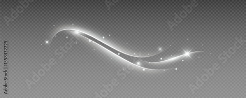 Fire trail wave, bright glow speed curve line. Glowing gold and white light stream, vector, png. Light curve line swirl effect.