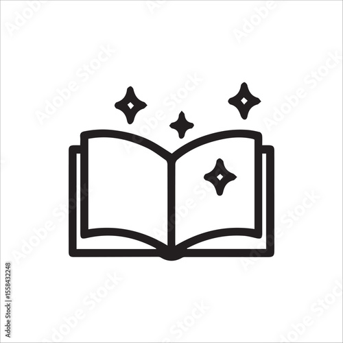 Open Book with Shimmering Stars Icon Representing Magic Knowledge and Storytelling